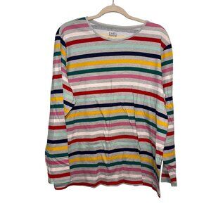 Croft & Barrow Womens Plus Size 2X Multicolor Striped Long-Sleeve Classic Tee